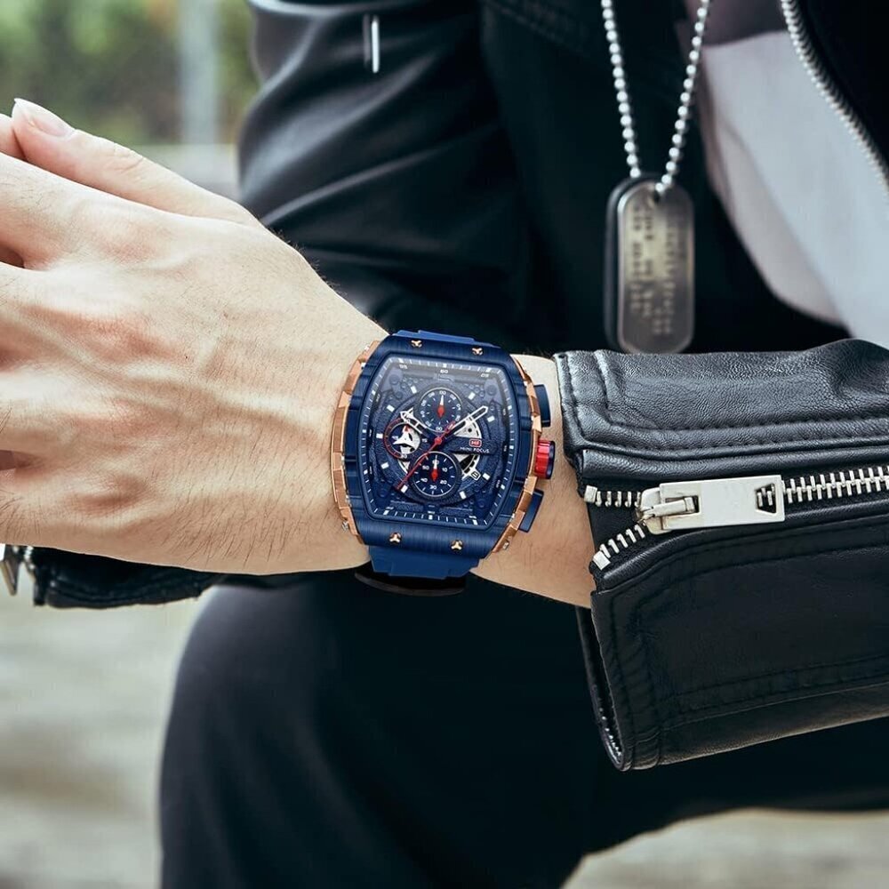 AIMES Blue Men Fashion Wristwatch Large Dial Luminous Waterproof Silicon Strap - Picture 3 of 7